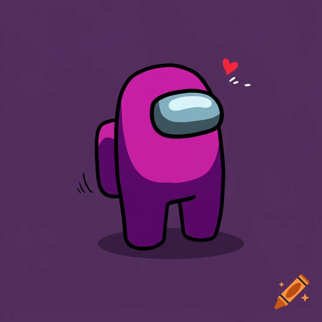 Illustration of a pink Among Us character with a red heart and motion lines.