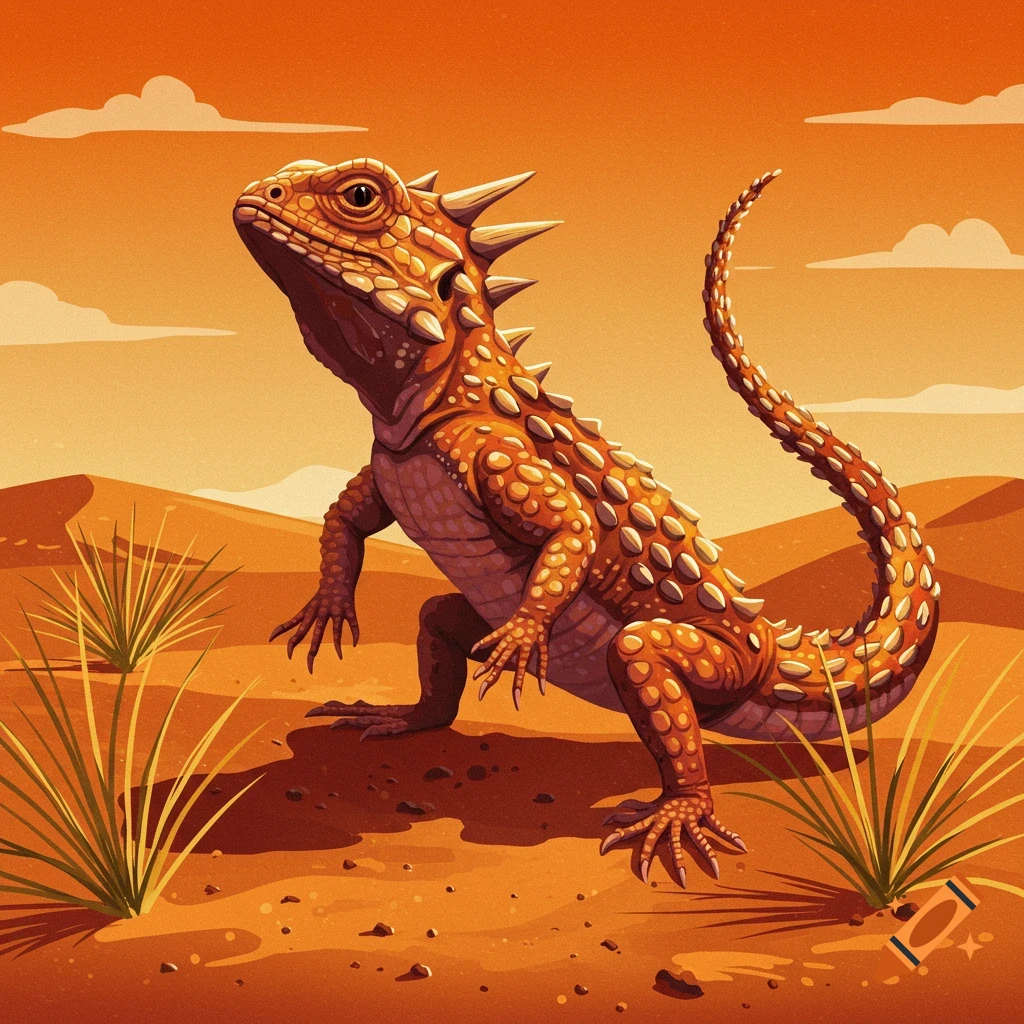 A spiky orange desert lizard in a digital illustration.
