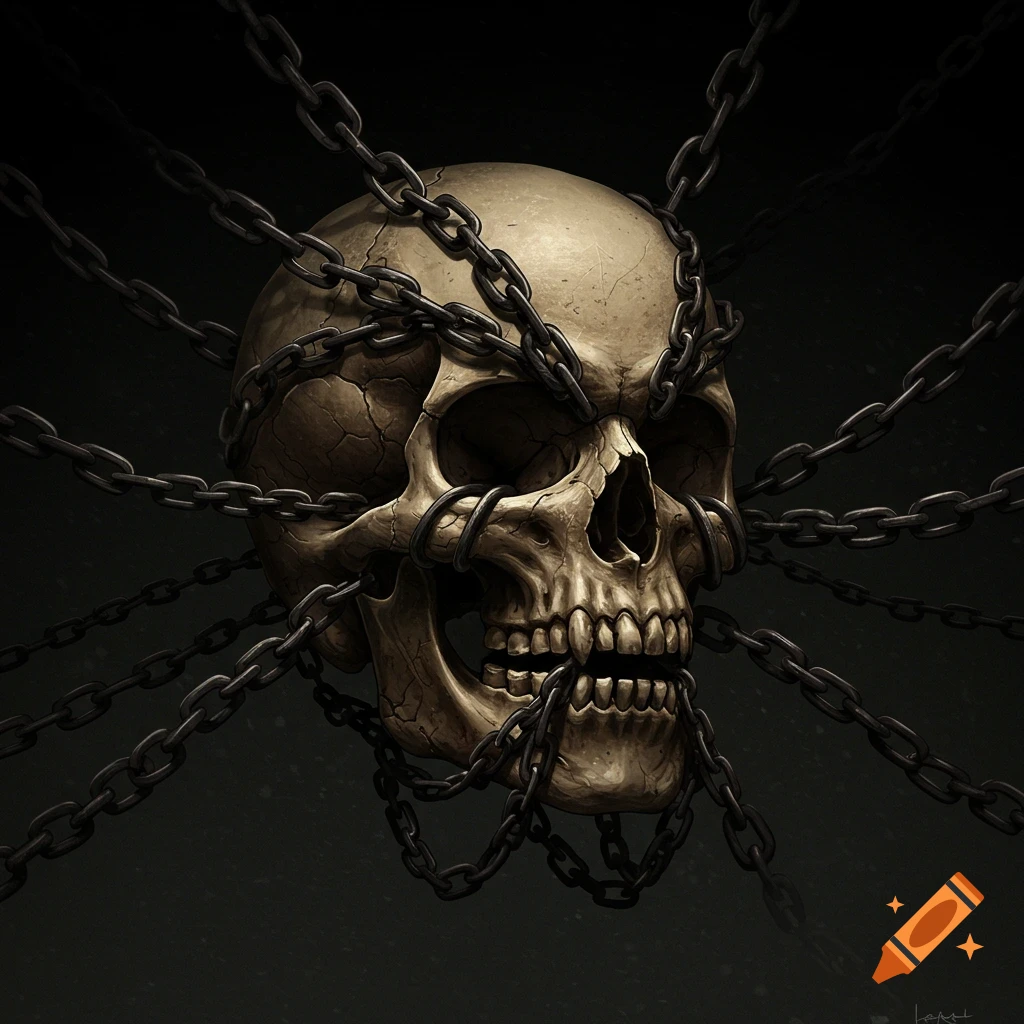 A skull wrapped in chains.