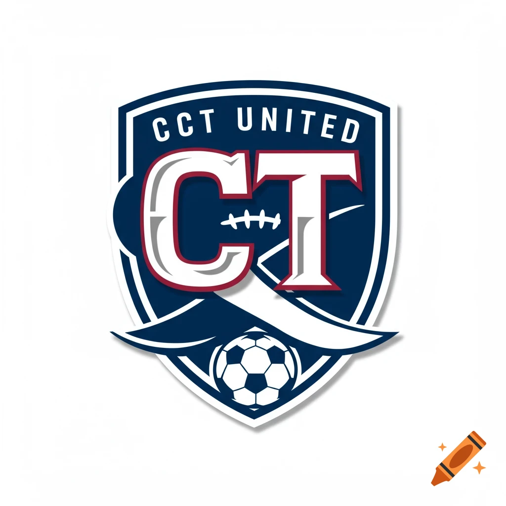 Shield logo with 'CCT UNITED' and large 'CT' text, featuring a soccer ball.