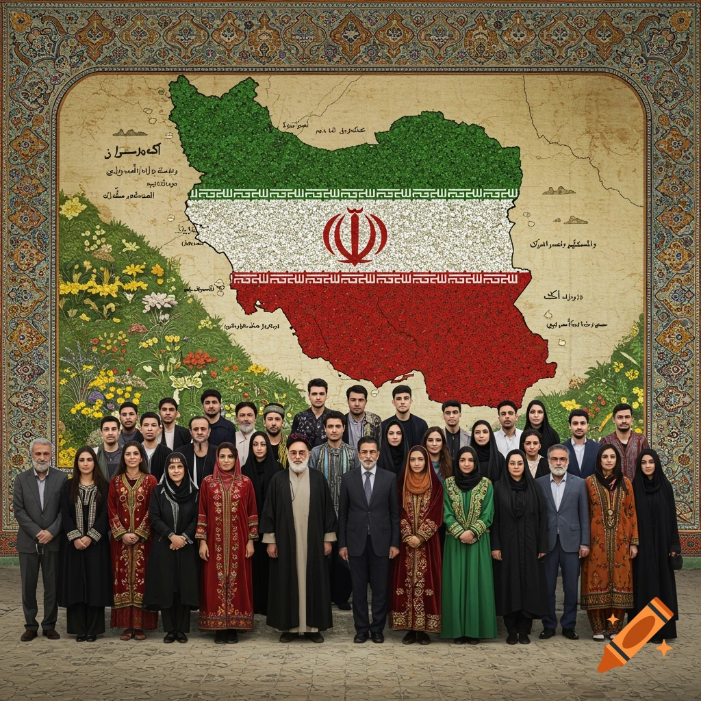 Iranian flag and map symbolizing unity and solidarity on Craiyon