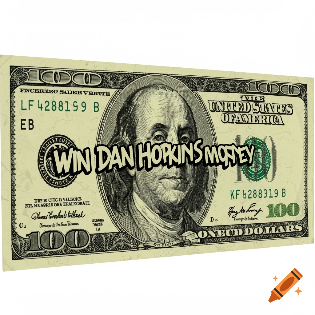 A 100 dollar bill with the text 'WIN DAN HOPKINS MONEY' overlaid.