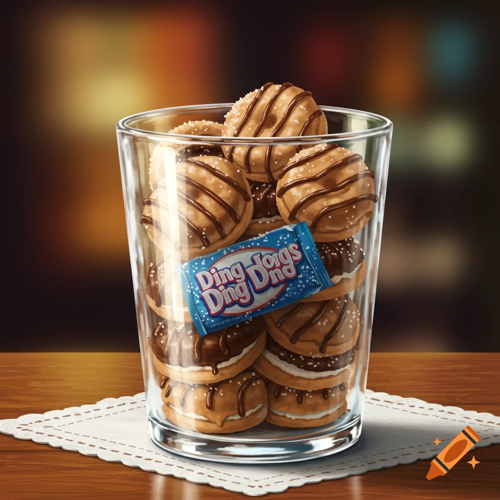 A glass is filled with chocolate striped cookies and a blue wrapper.