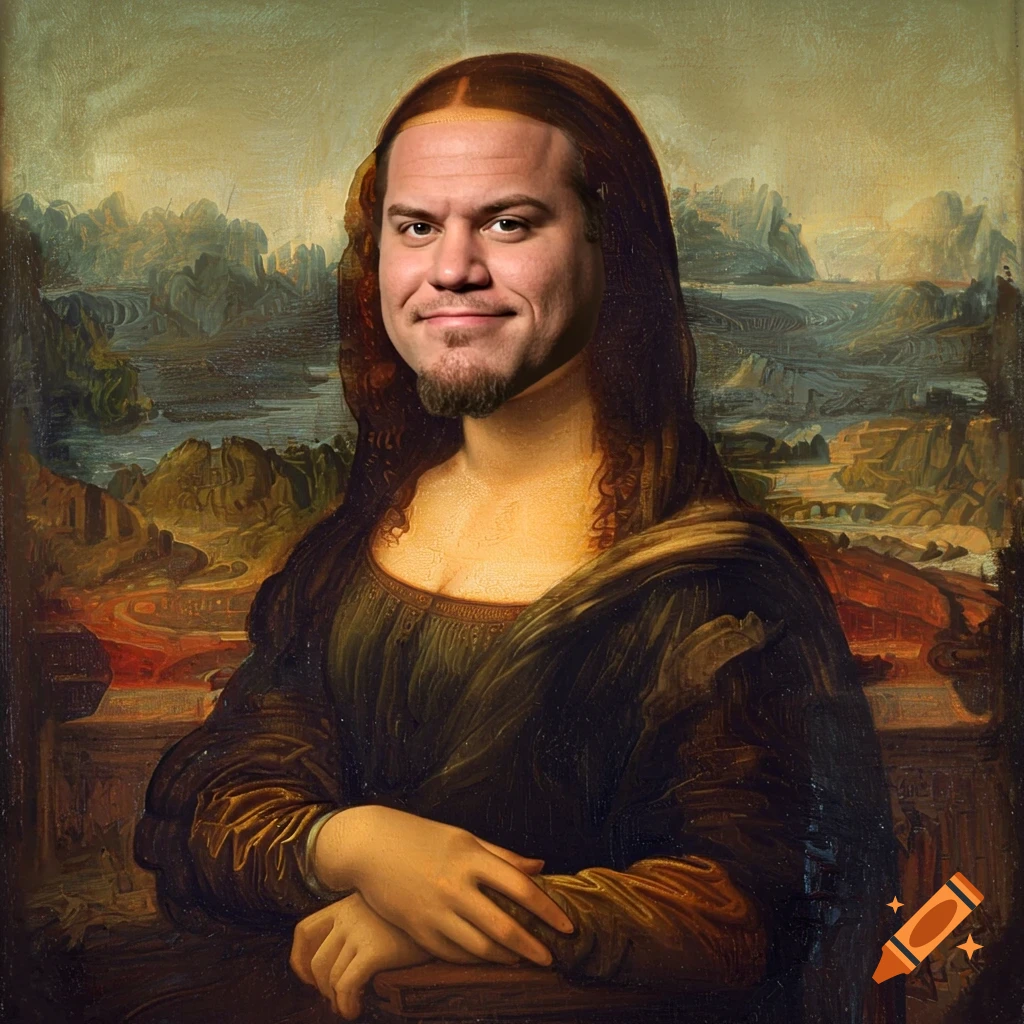 A man's face on the Mona Lisa portrait