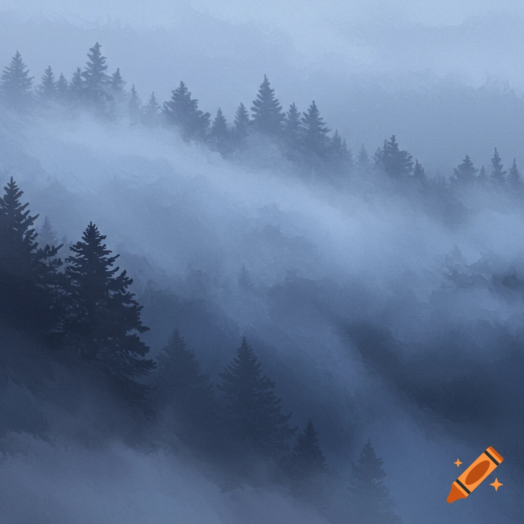 A foggy forest landscape.