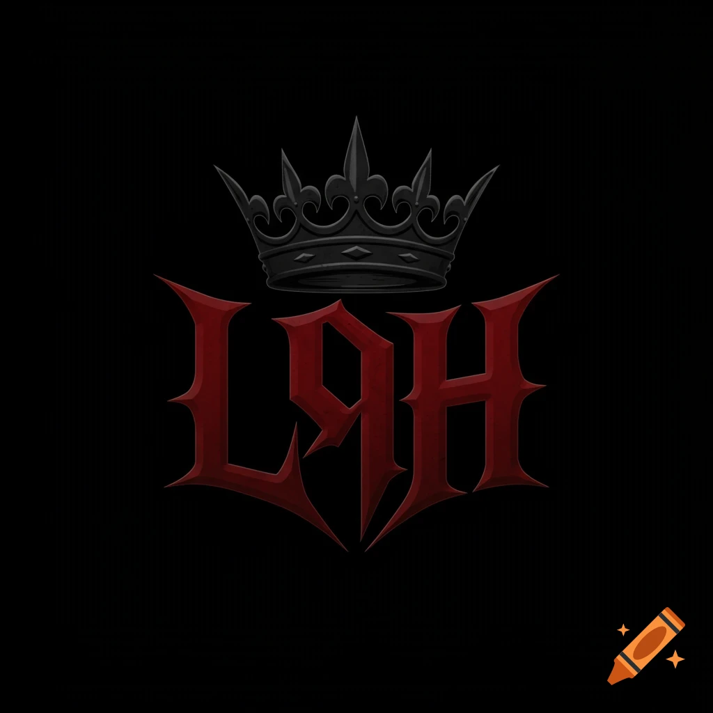 Dark red gothic-style logo reading L9H with a black crown above on a black background.