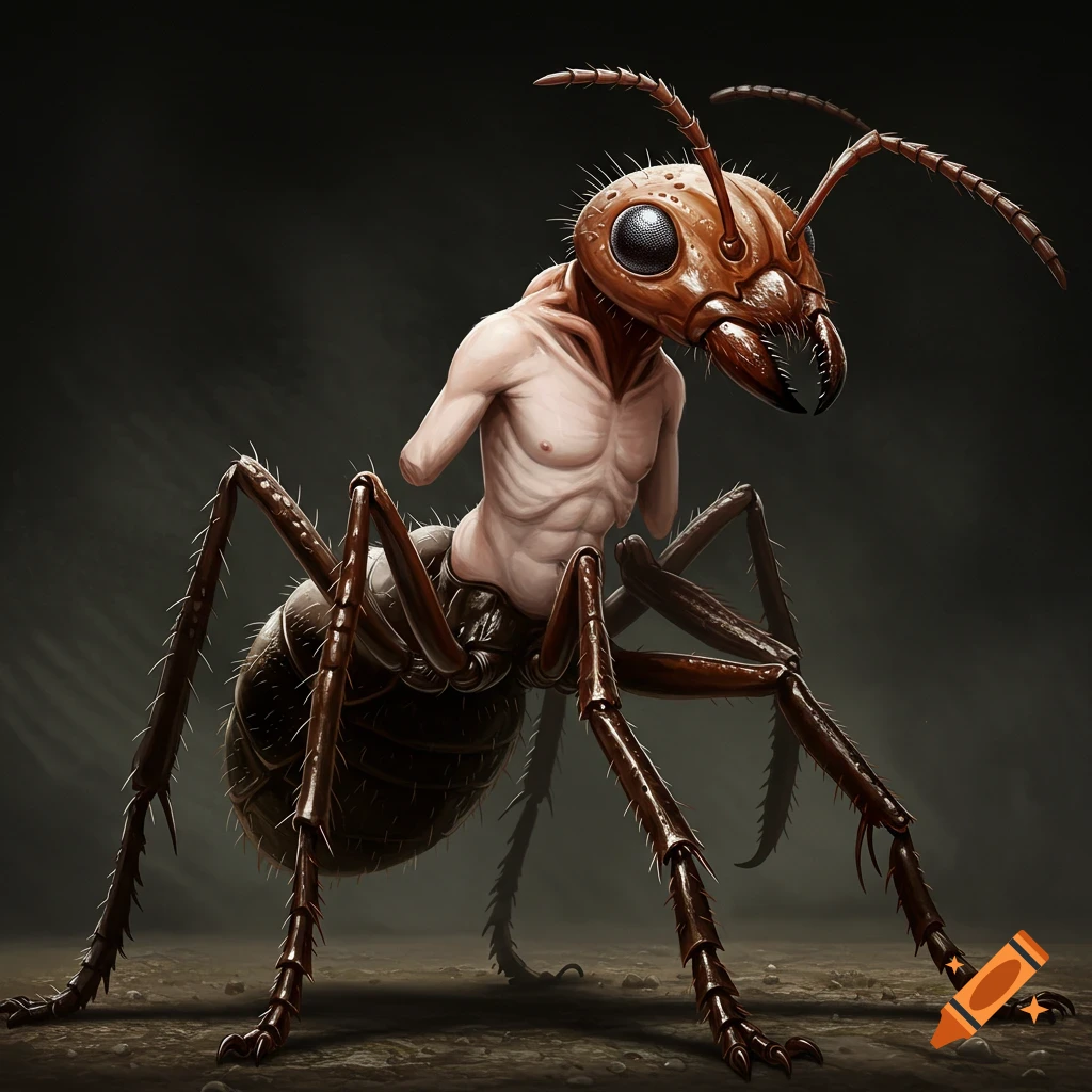 A hybrid human ant with human-like skin.