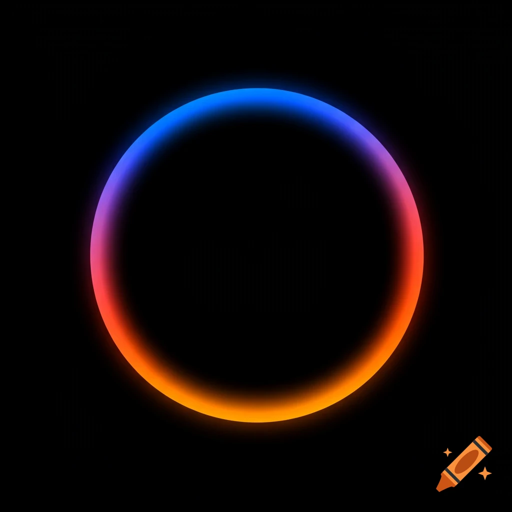 A glowing circle with a gradient from blue to orange on a black background.