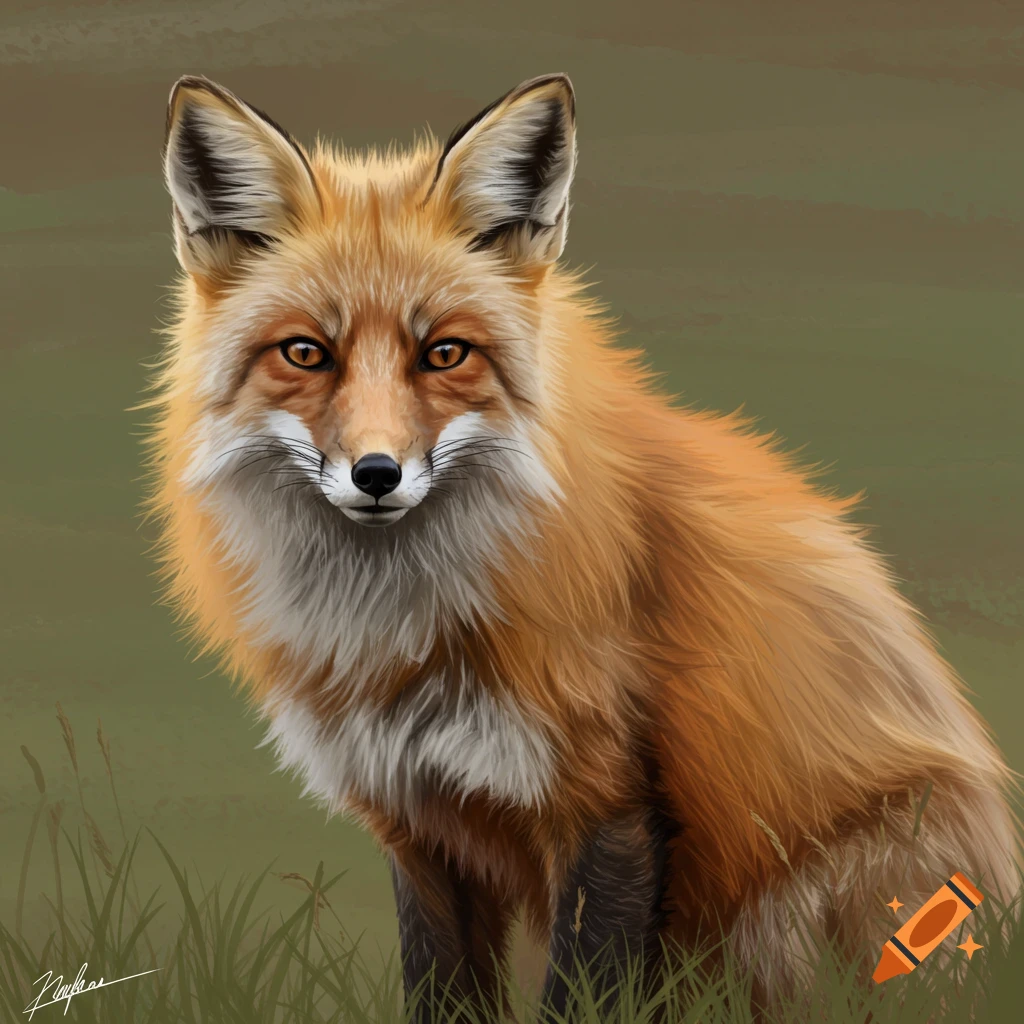 A red fox sits in the grass.