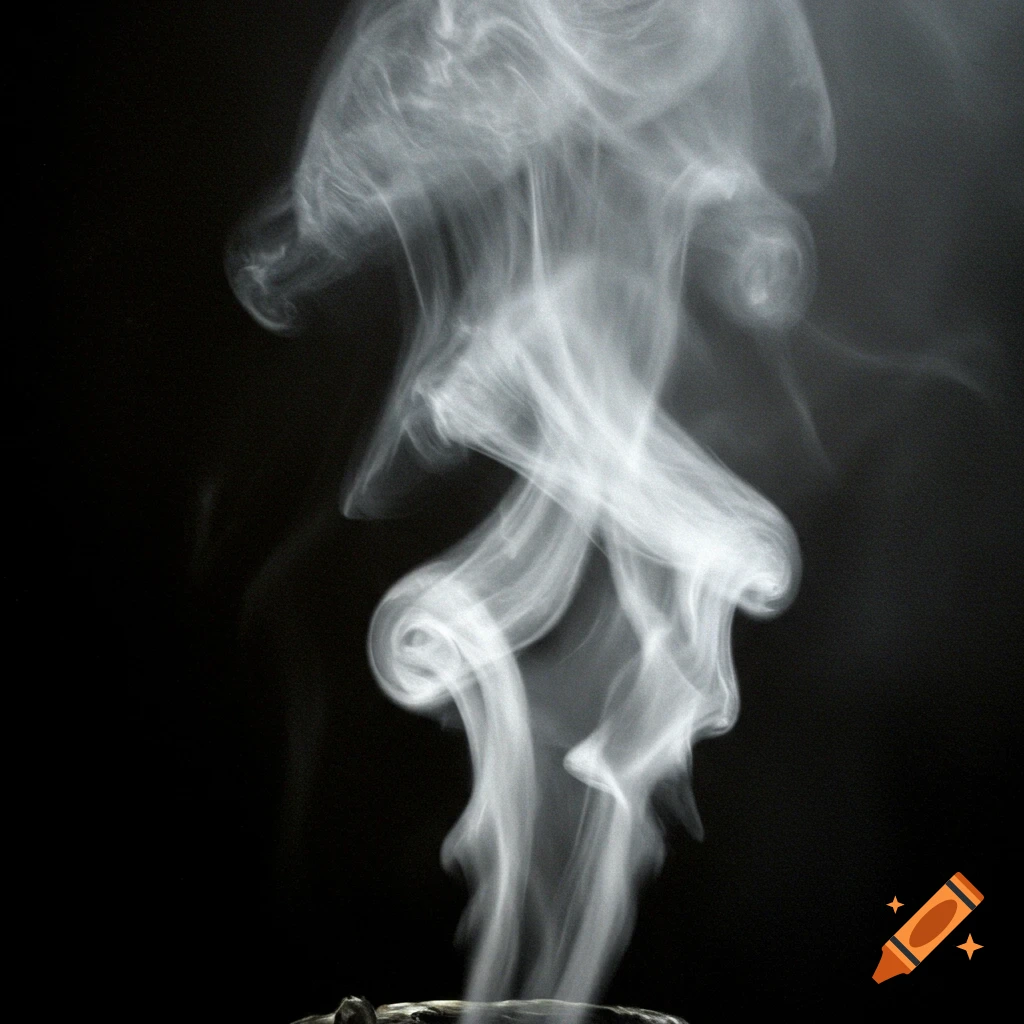 White swirling smoke rising against a dark background.