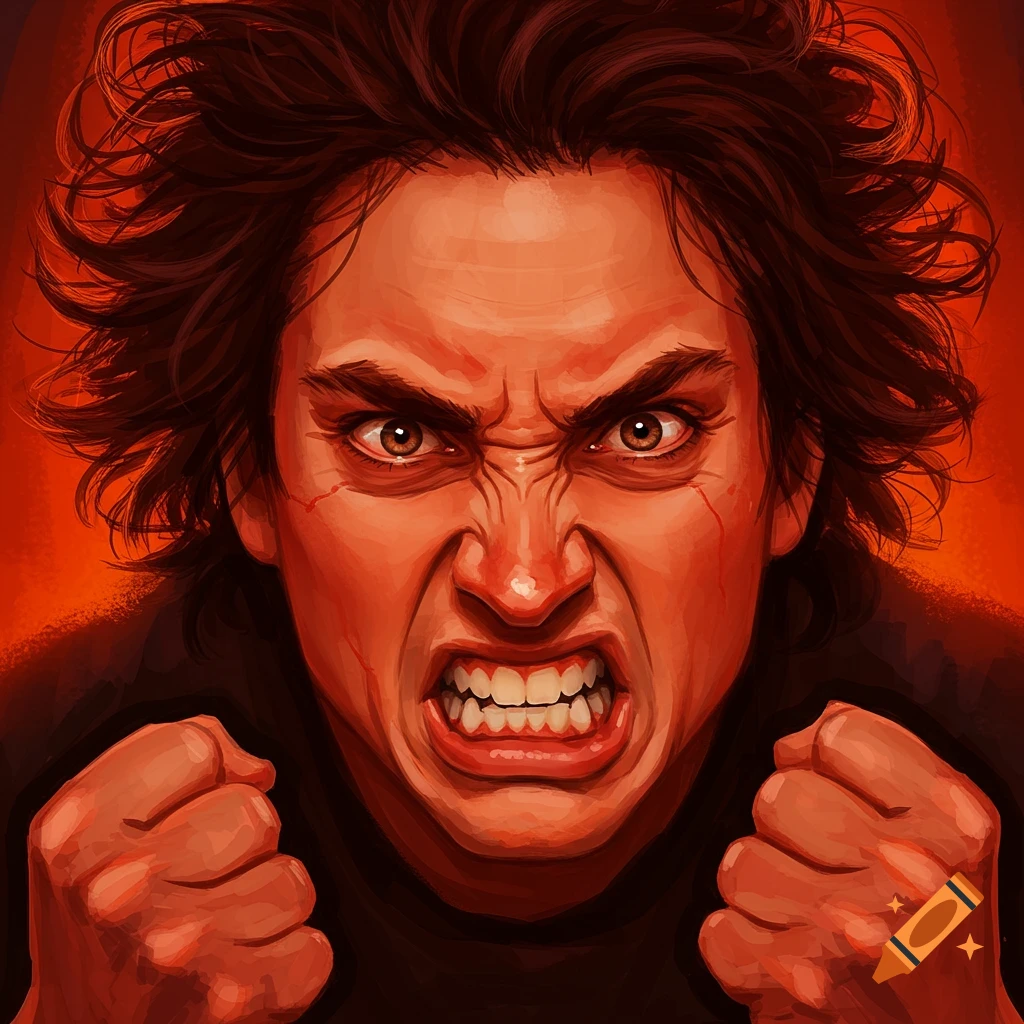 A man with clenched fists looks angry.