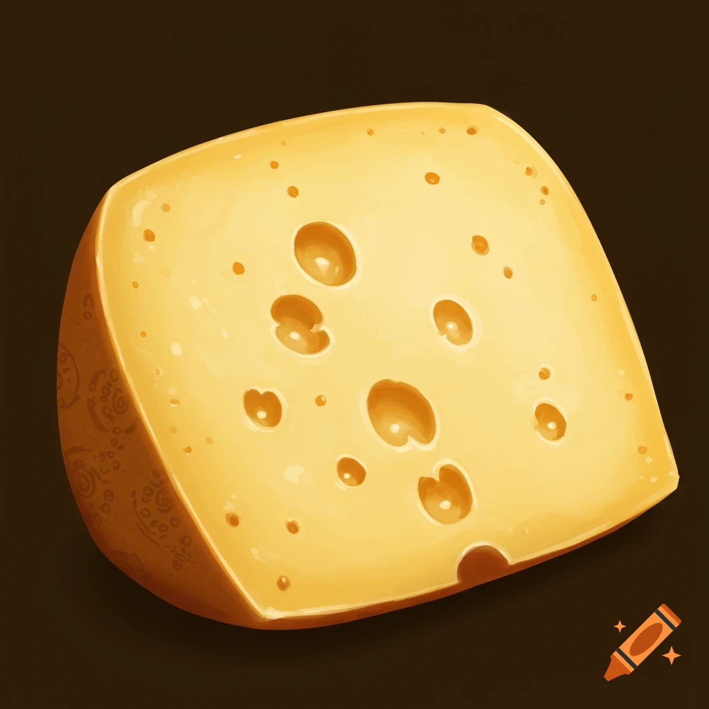A wedge of yellow cheese with holes.
