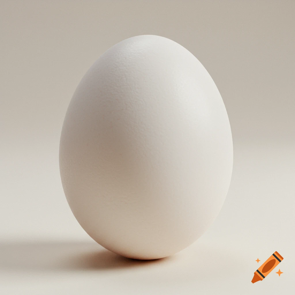 A white egg on a light surface with a soft shadow.