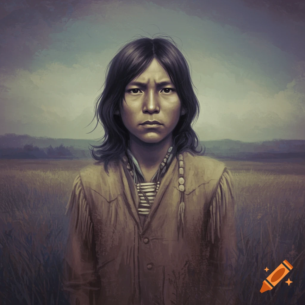 A young person in traditional clothing standing in a field.