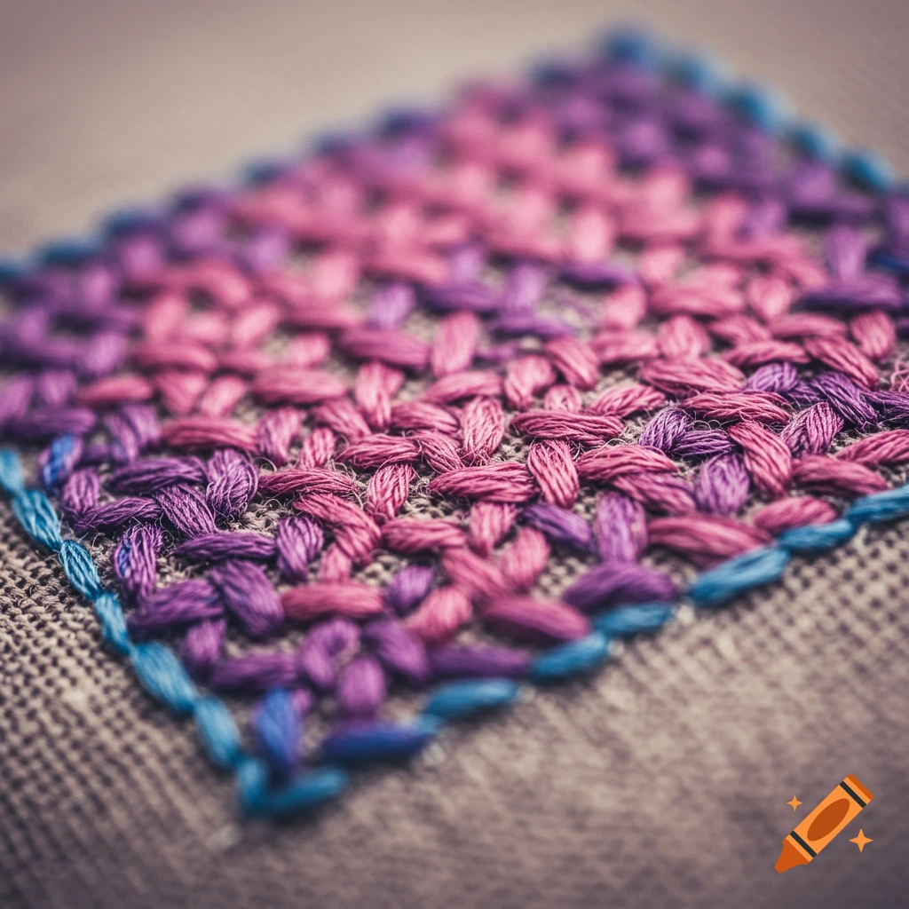 Close up of colorful stitches on fabric