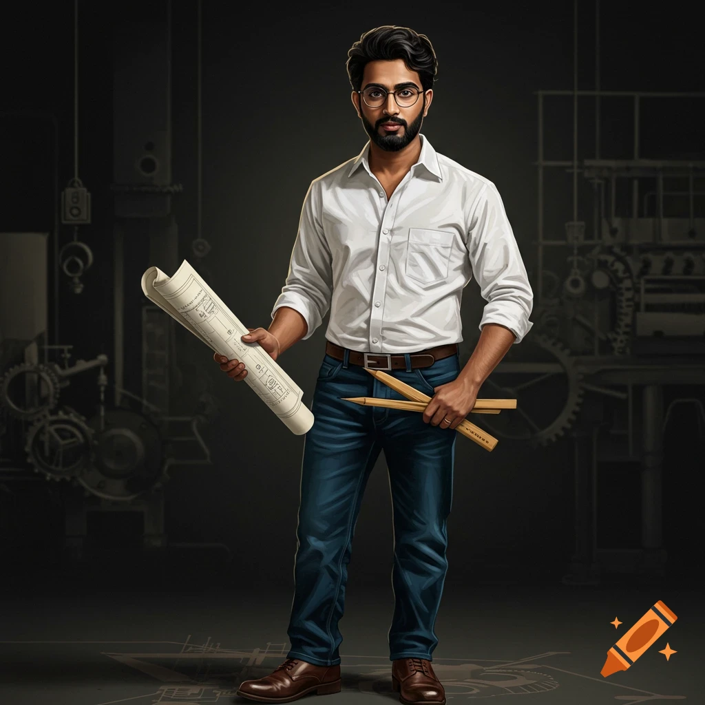 A person holding architectural plans and pencils.