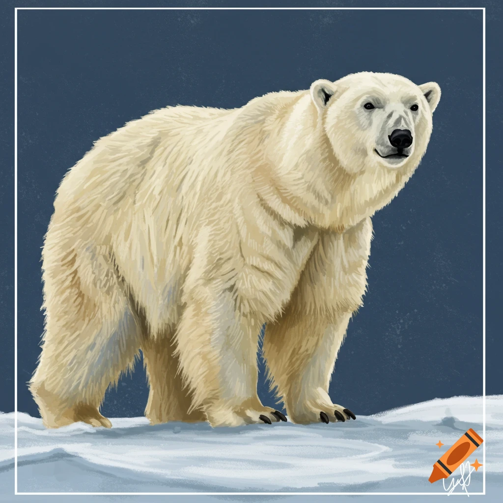 A polar bear standing on snow.