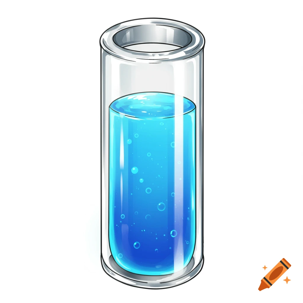 Manga-style illustration of a test tube filled with bubbling blue liquid.