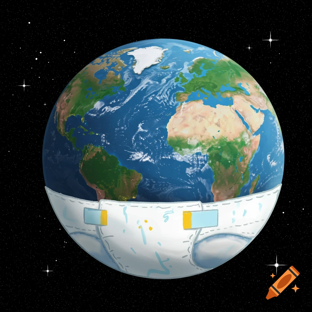 Planet Earth wearing a diaper in space.