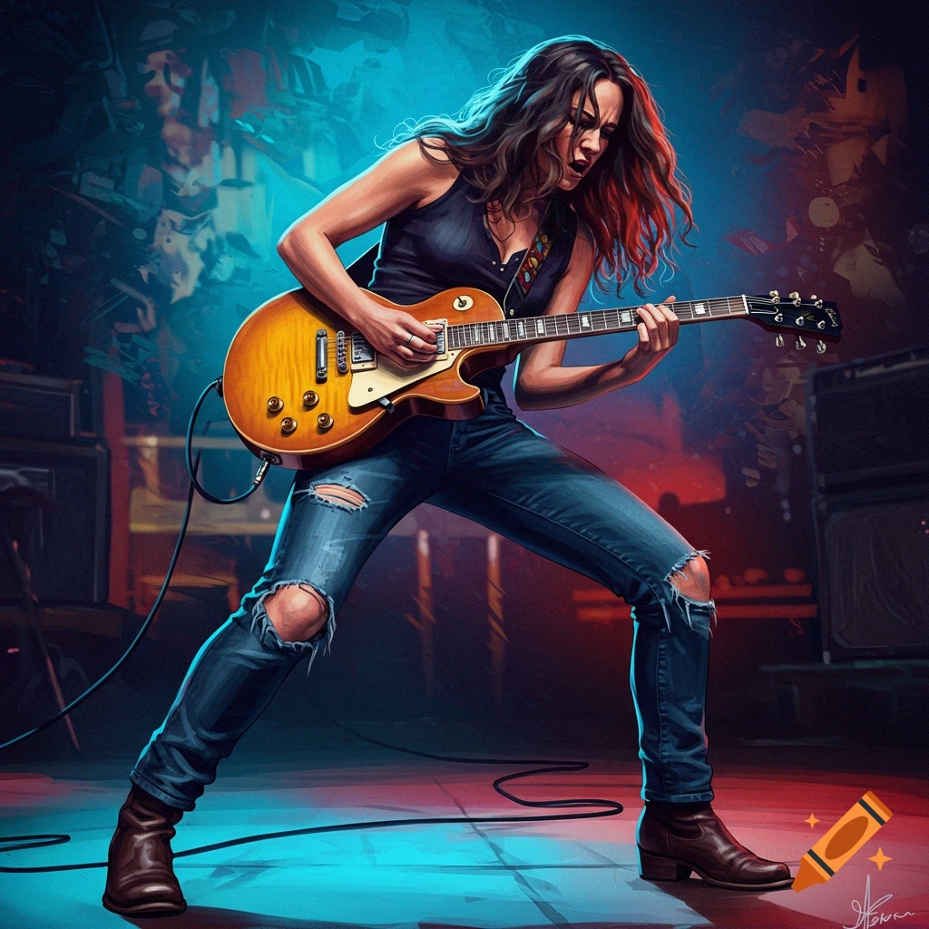 A woman playing a guitar on stage.