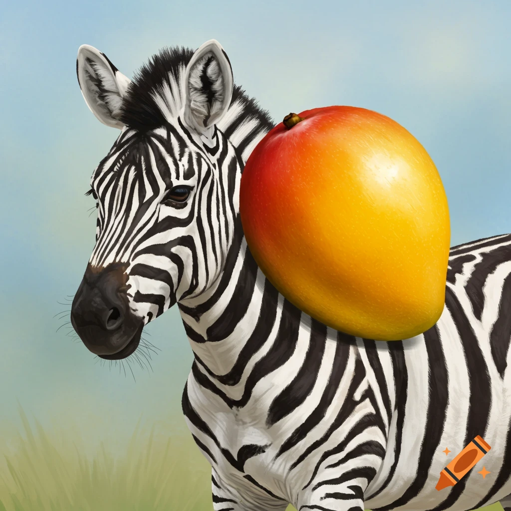 A zebra with a mango for a head.
