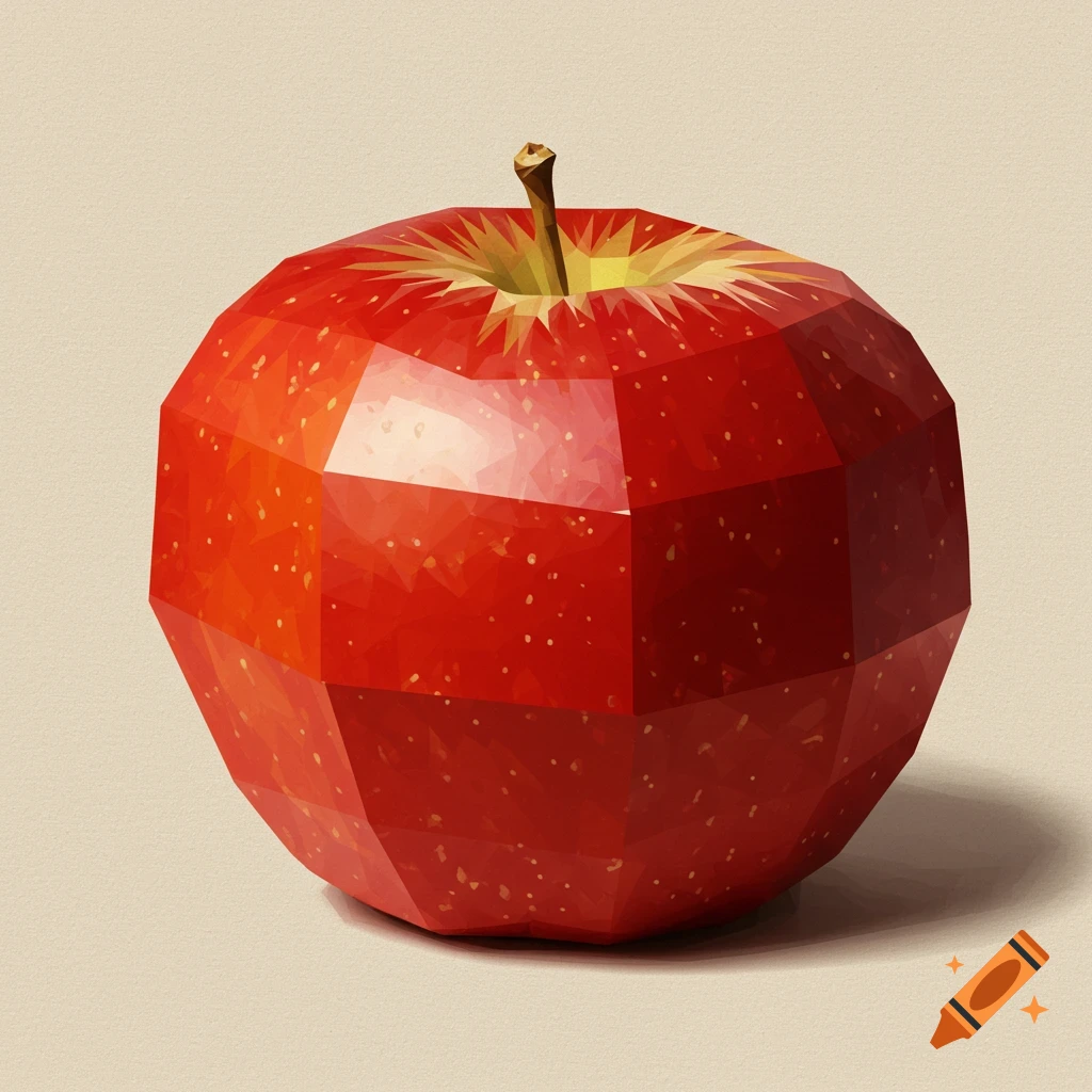 A red apple rendered in a low-polygon digital art style.