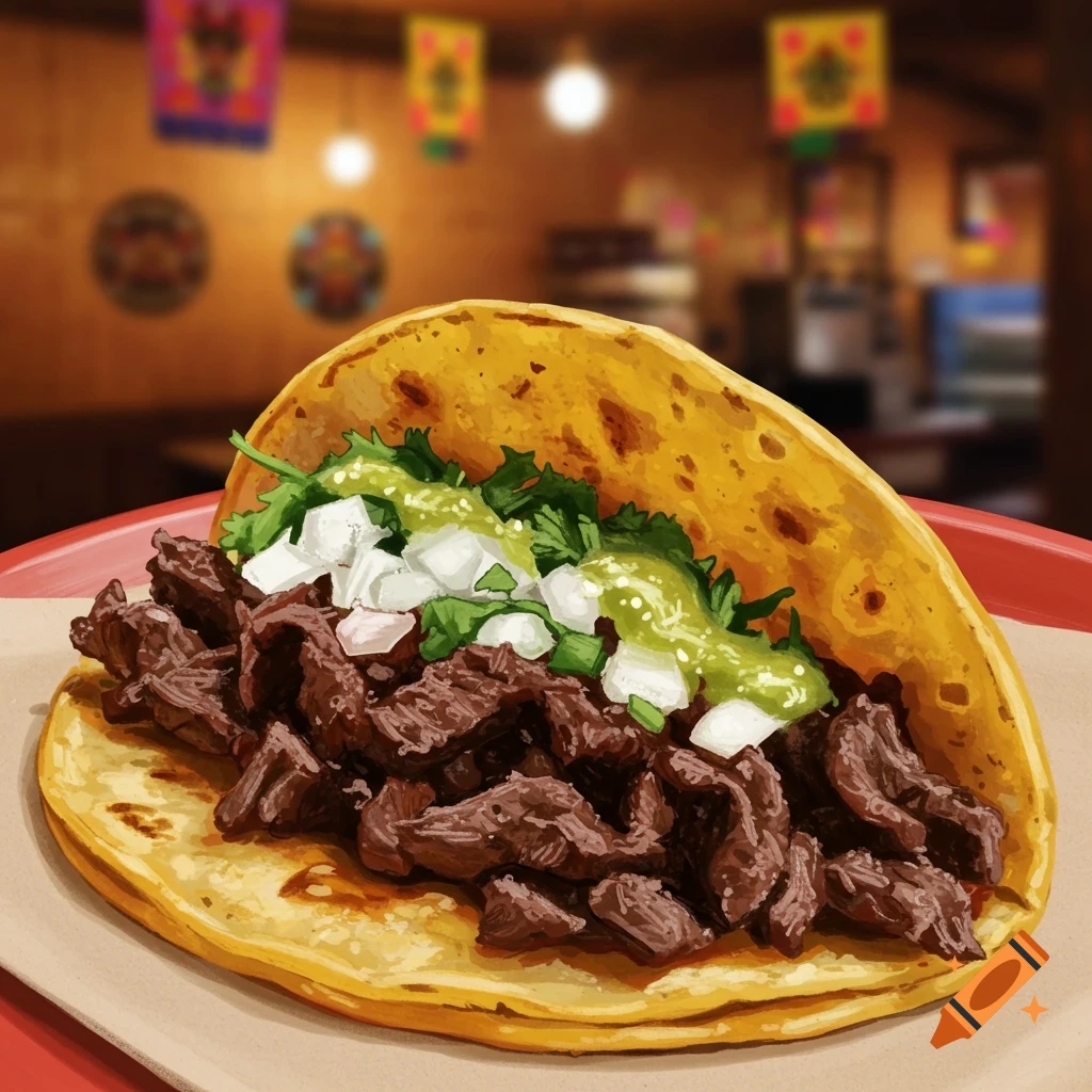 A juicy asada taco on a plate.