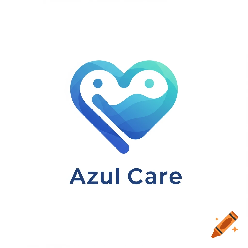Blue abstract heart logo with text 'Azul Care'