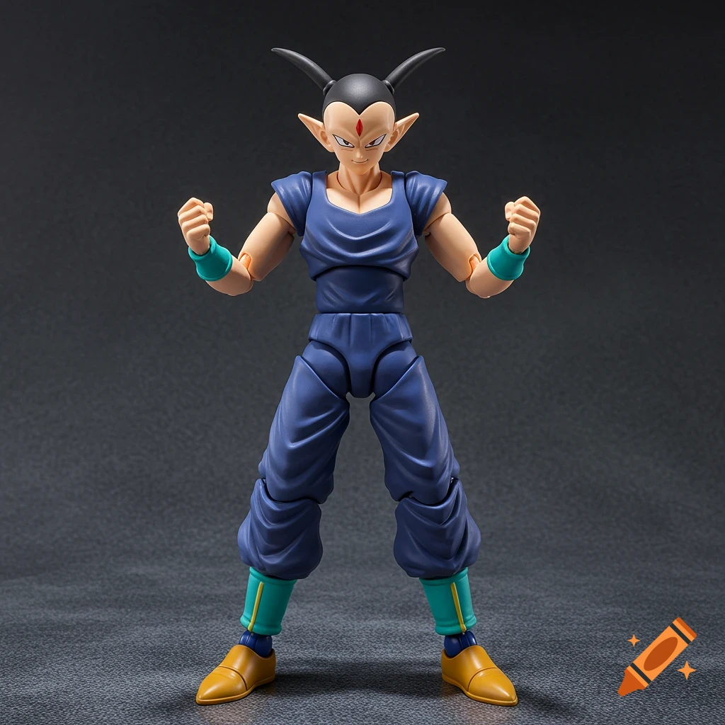 Action figure of a male Dragon Ball character with pointy ears flexing arms