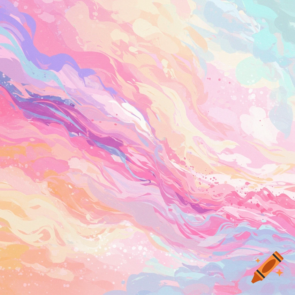 Abstract image in pastel colors with flowing shapes and paint splashes.