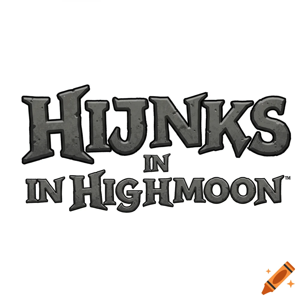 Logo for "Hijinks in Highmoon" with a dark, textured, stone-like font.