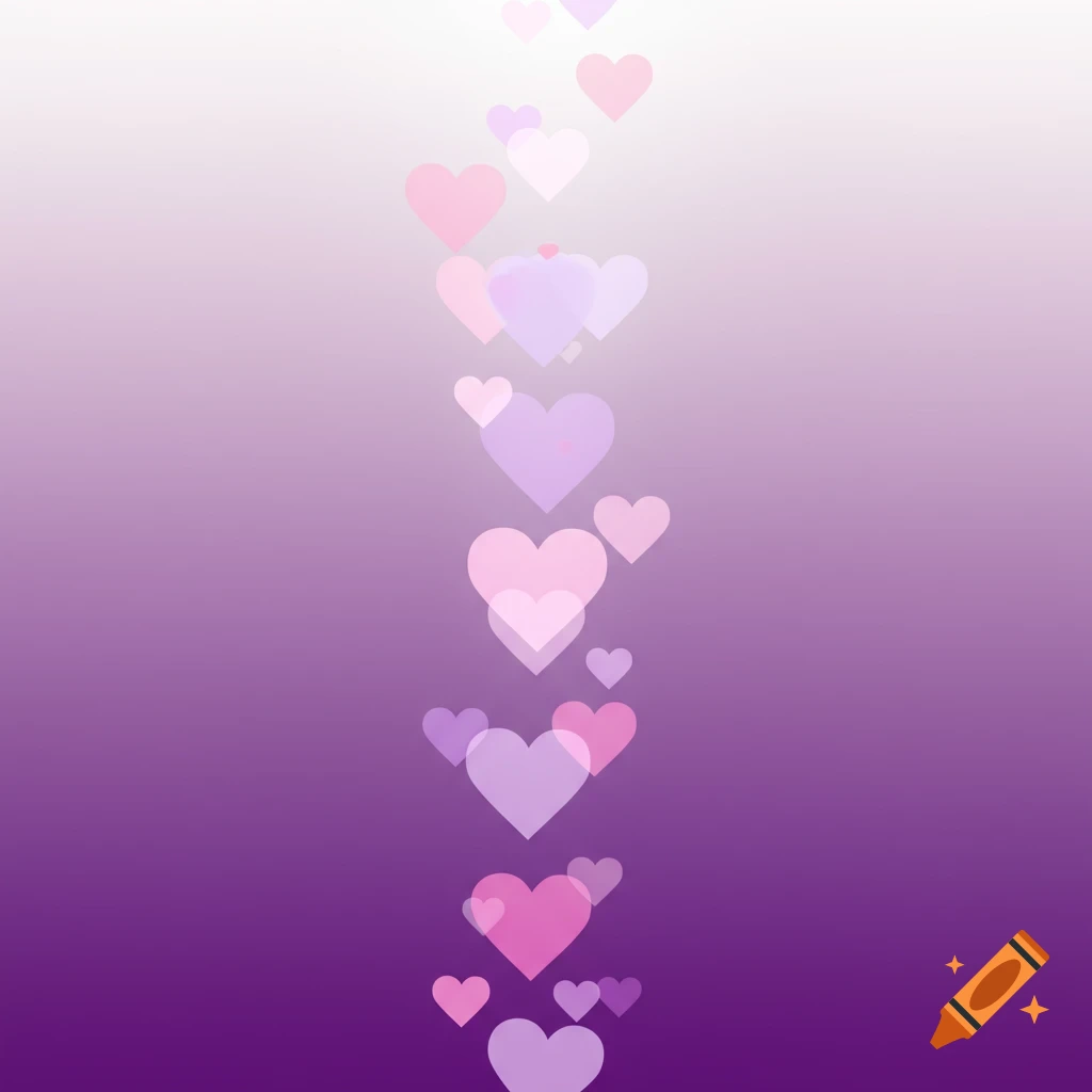 Purple to white gradient background with vertical transparent hearts