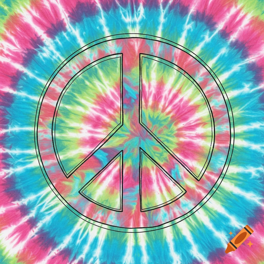 Peace sign on a colorful tie-dye background