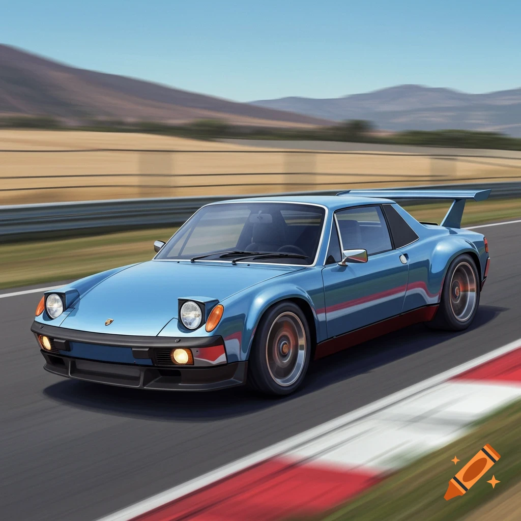 A blue sports car racing on a track