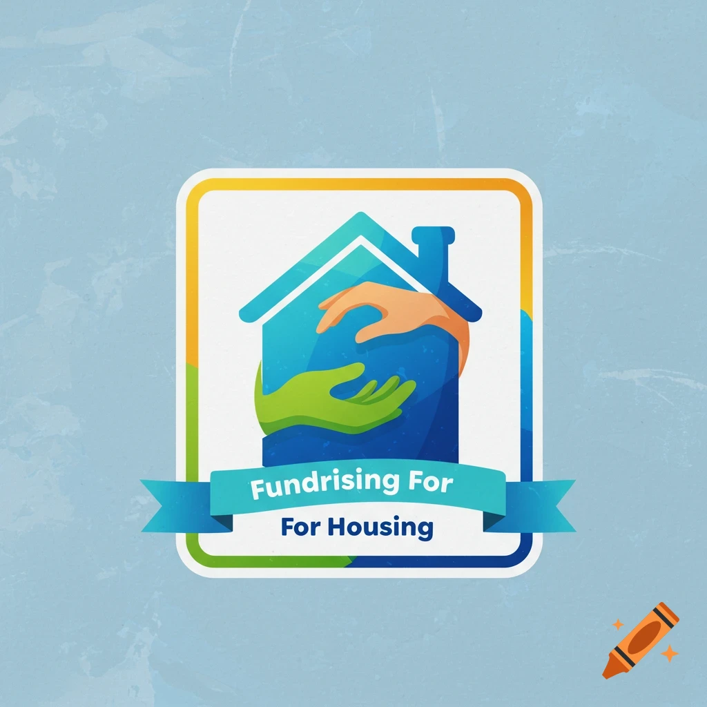 Digital illustration logo for housing fundraiser with house and hands