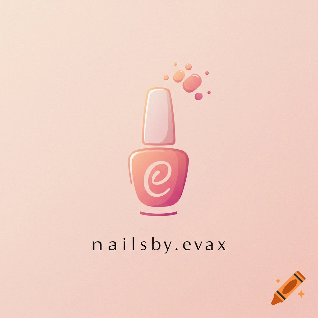 A logo features a pink and orange nail polish bottle with an 'e' inside, and the text "nailsby.evax" below, on a pink background.