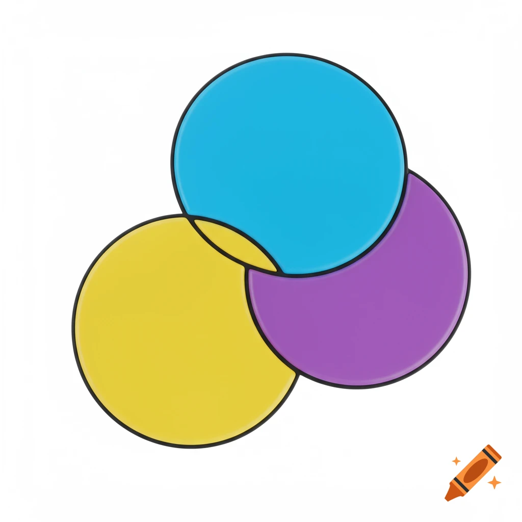 Vector graphic of three overlapping circles in cyan, yellow, and purple with black outlines.