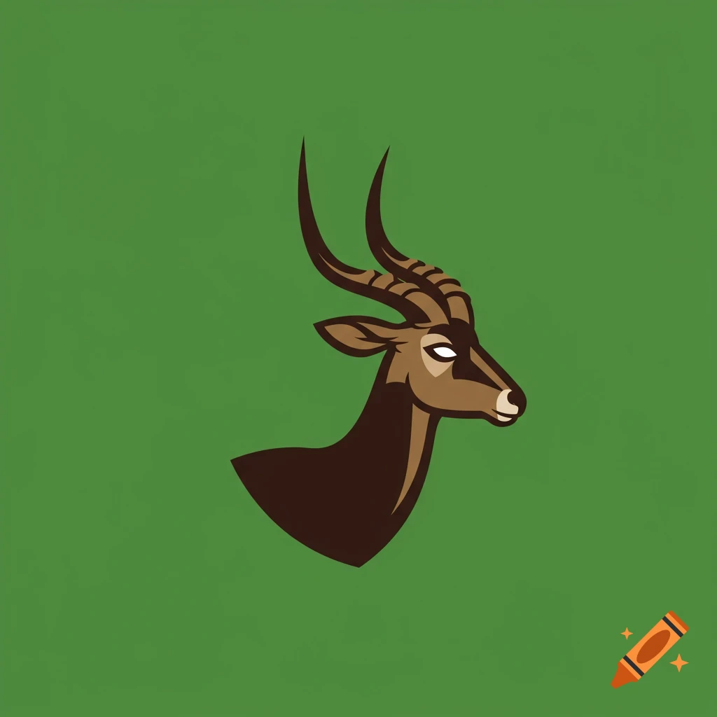 Stylized illustration of a lechwe head on a green background, suitable for a logo.