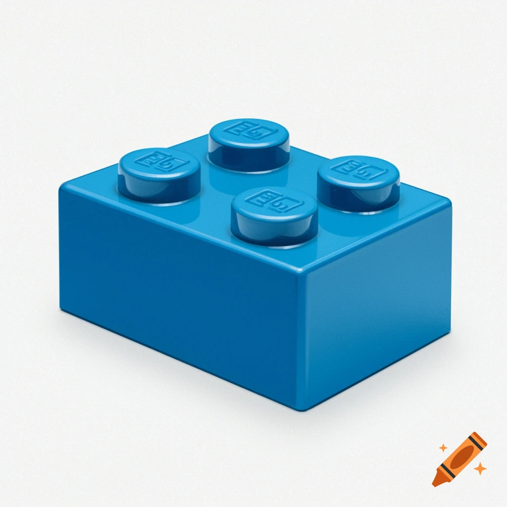 A close-up of a blue LEGO brick on a white background.