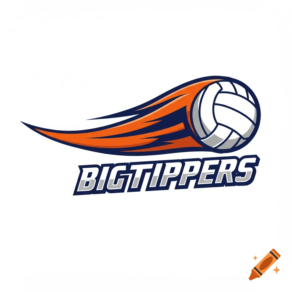 Logo for a volleyball team with a ball and the name BIGTIPPERS.