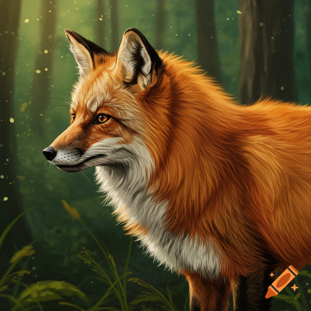 A red fox in a forest.