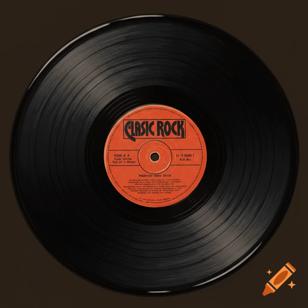 A drawing of a vinyl record with an orange label that says CLASSIC ROCK.