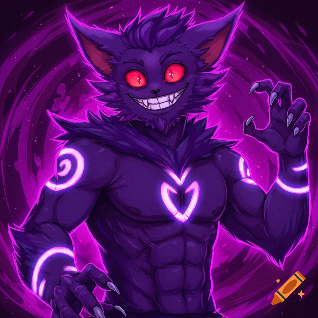 A purple beast creature with red eyes and glowing markings.
