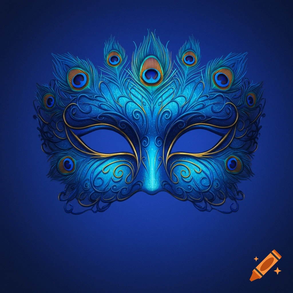 Blue masquerade mask with peacock feathers