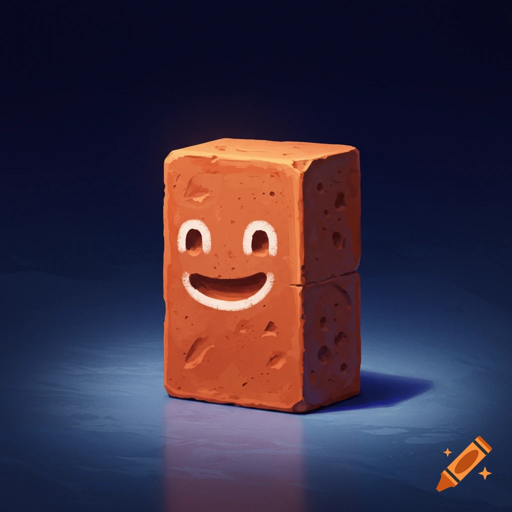 A brick with a smiley face standing on end.