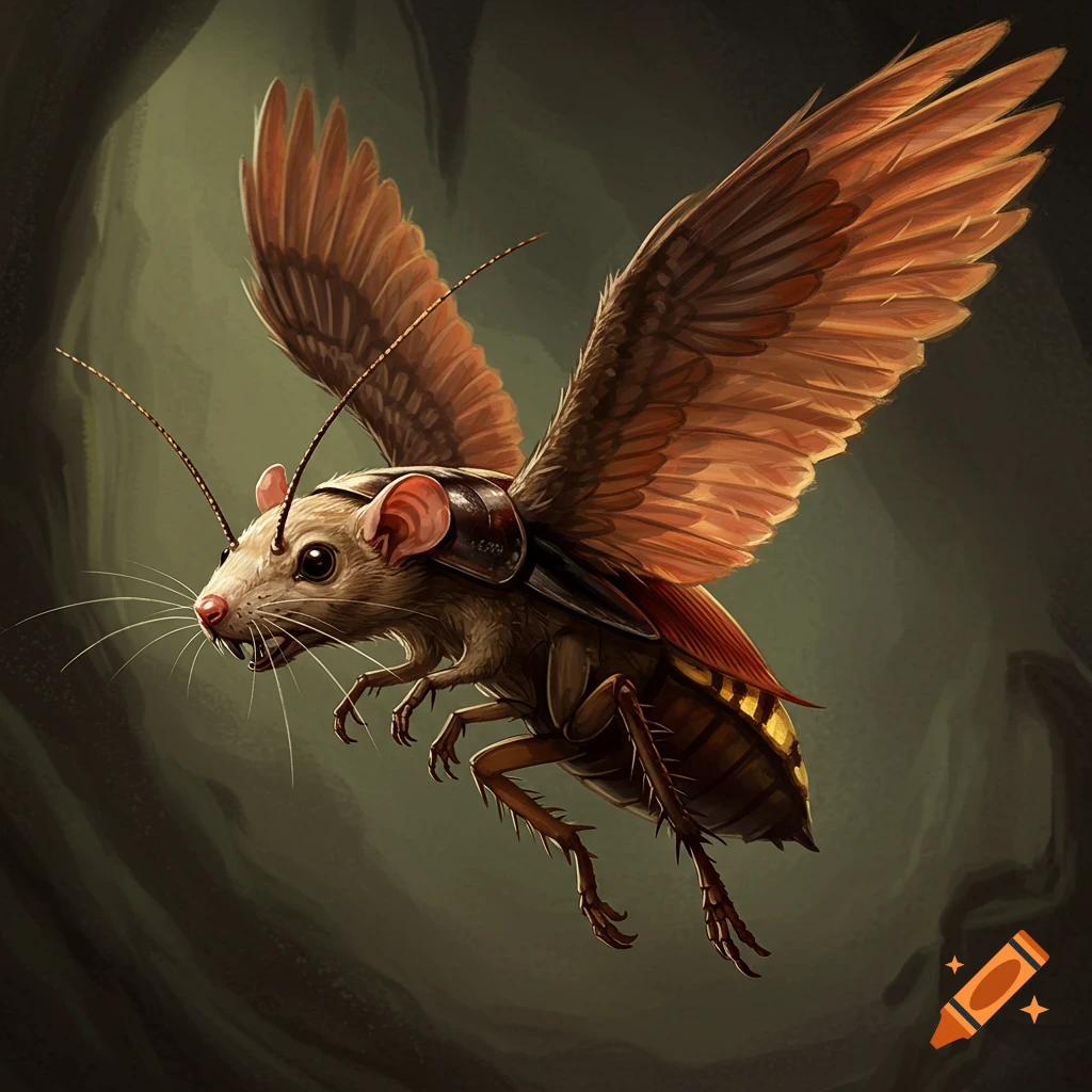A flying rat-cockroach-bird hybrid creature.