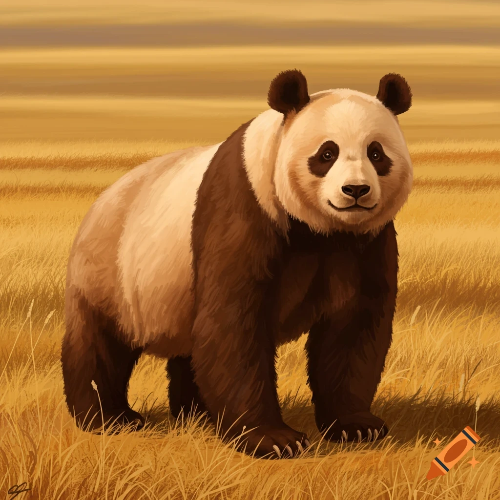 Giant panda with brown markings on a prairie on Craiyon