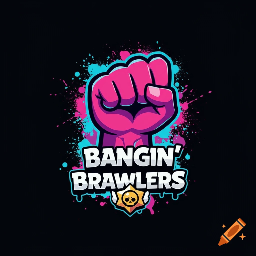 A vibrant gaming logo featuring a pink fist, 'Bangin' Brawlers' text, and paint splatters on black.