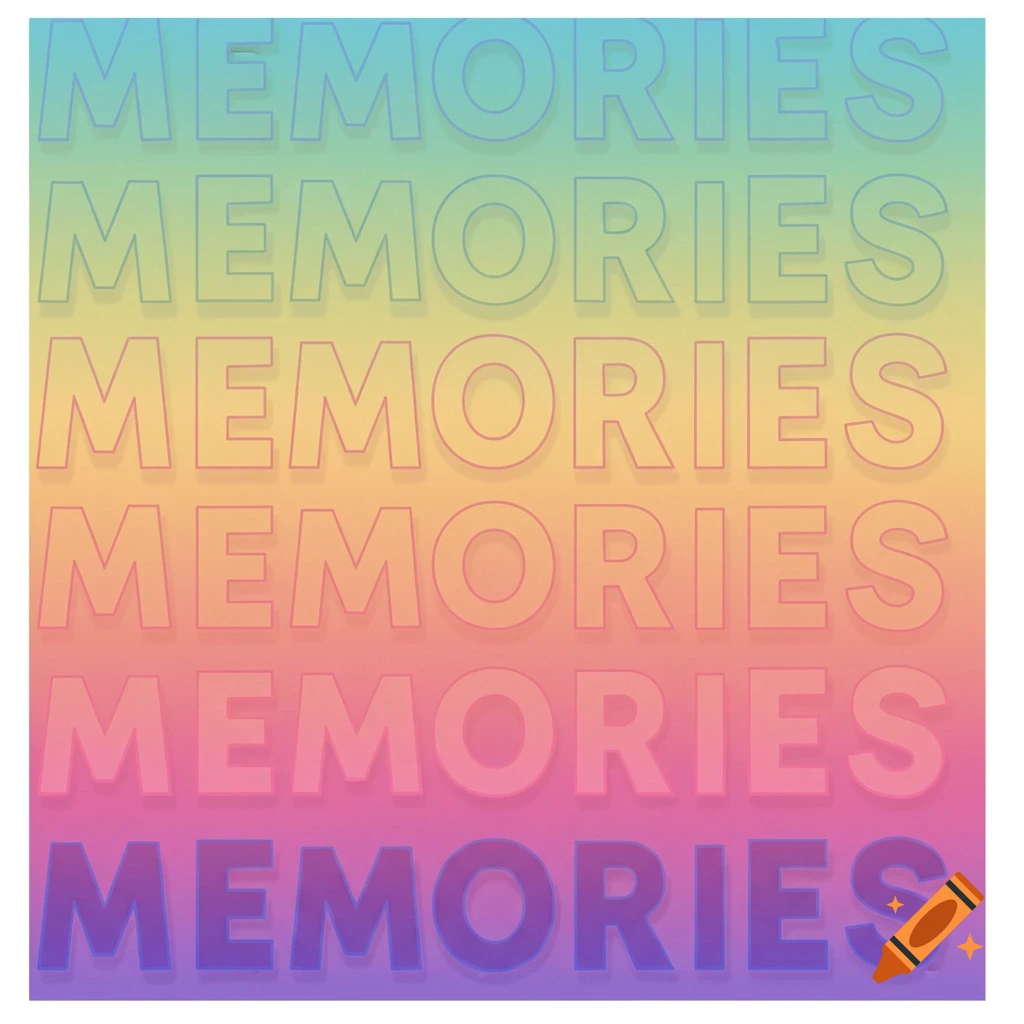 The word MEMORIES repeated vertically over a colorful gradient background.