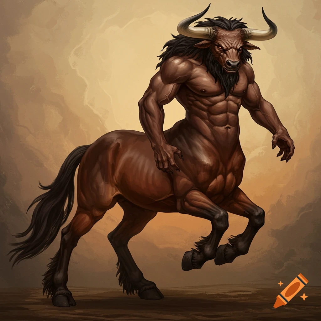 Image of a muscular centaur minotaur hybrid